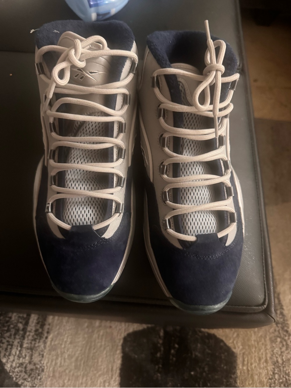 Reebok Navy and White Women's High-Top Sneakers with Suede Accents